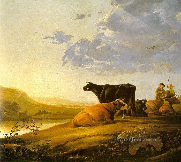 Jeune bouvier aux vaches campagne peintre Aelbert Cuyp Peintures à l'huile
